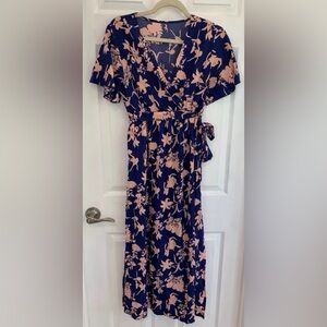 Navy and Pink Floral Maxi Dress